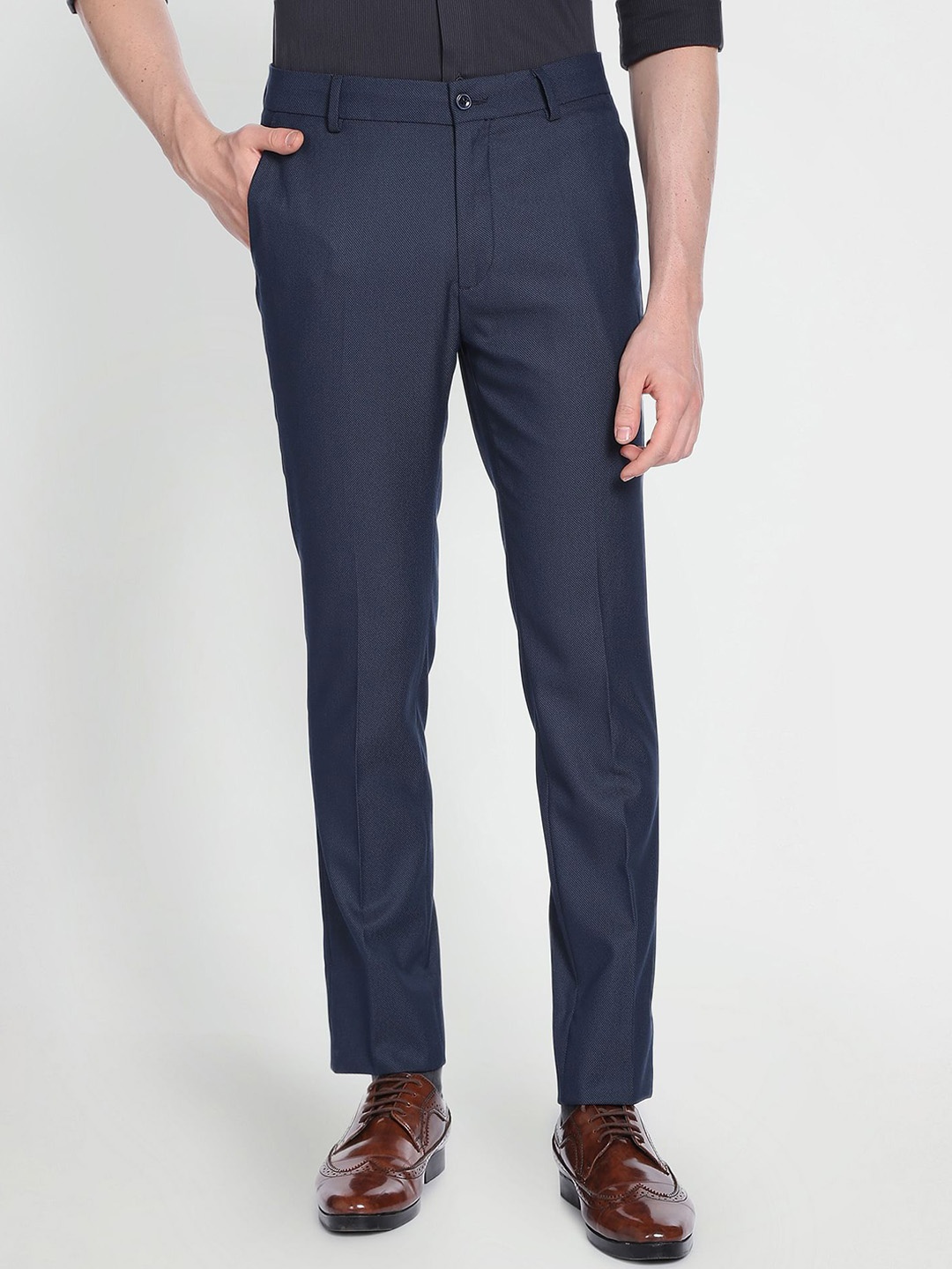 Arrow New York Men Slim Fit Formal Trousers, Blue