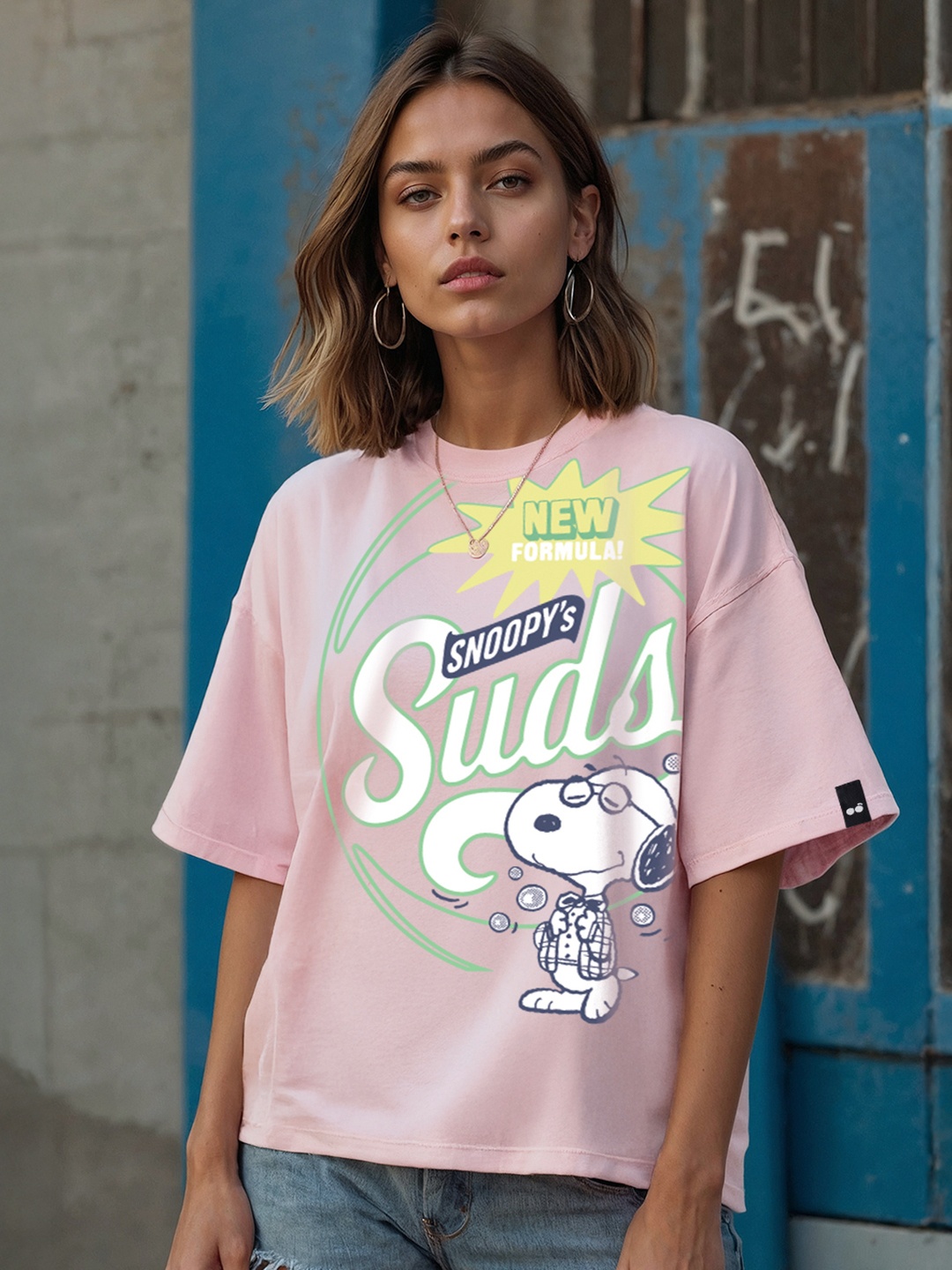 

Bewakoof Graphic Printed Oversize Cotton T-shirt, Pink