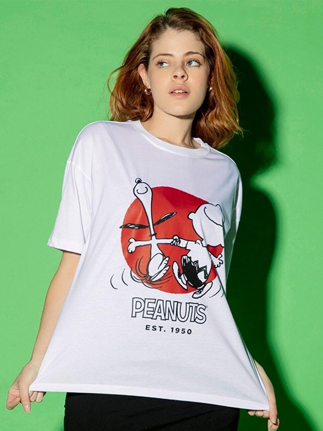 Bewakoof Graphic Printed Loose Cotton T-shirt, White