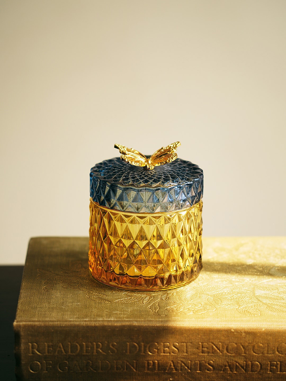 

Pure Home and Living Blue & Brown Diamond Cut Glass Container With Lid