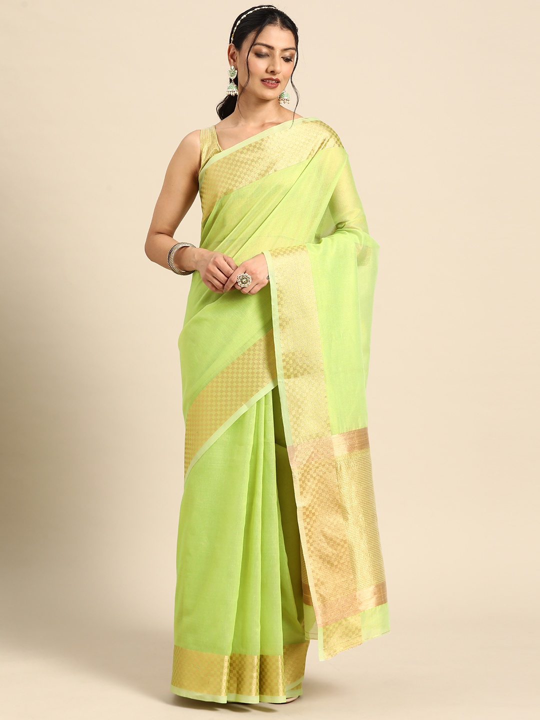 

KALINI Zari Handloom Tussar Saree, Green