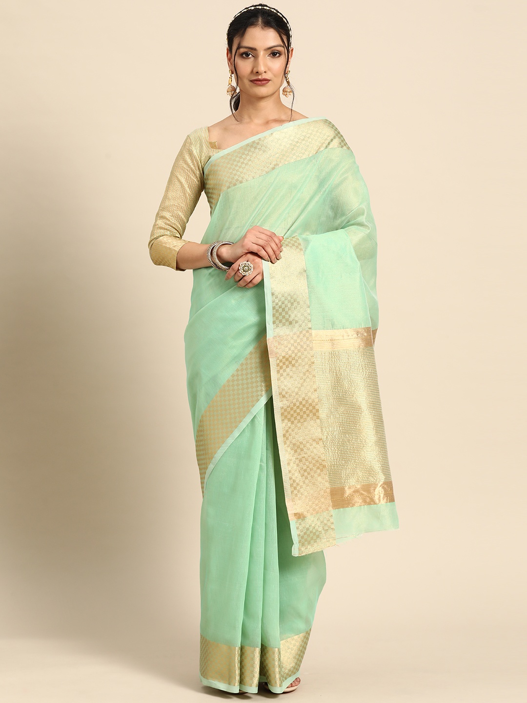 

KALINI Zari Handloom Tussar Saree, Turquoise blue