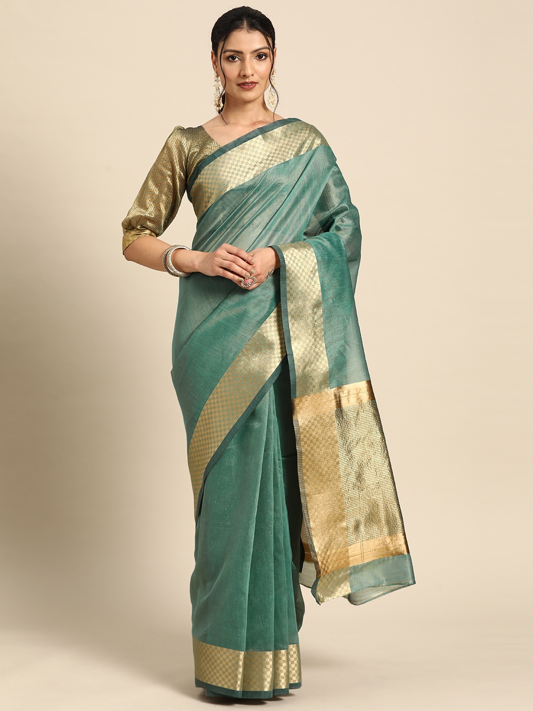 

KALINI Zari Handloom Tussar Saree, Green
