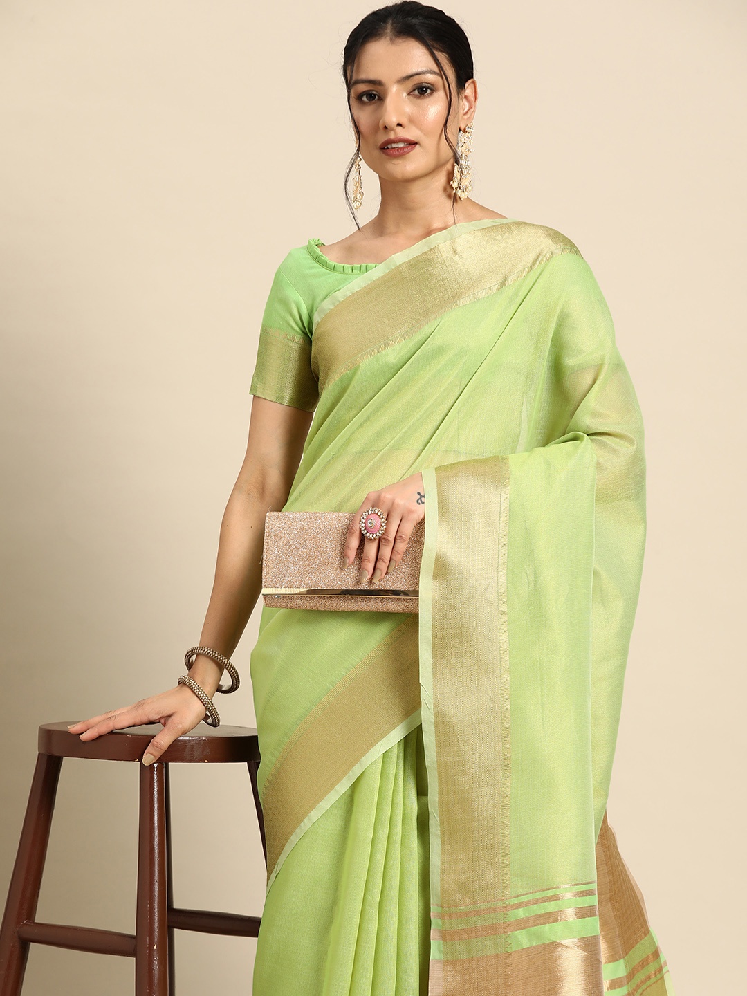 

KALINI Zari Handloom Tussar Saree, Green
