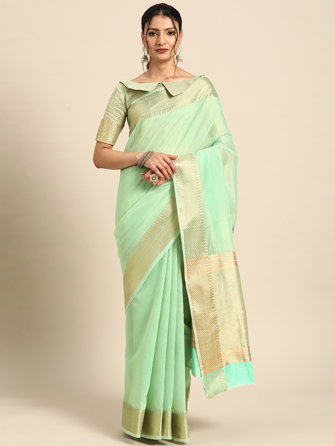 

KALINI Zari Woven Design Tussar Saree, Green
