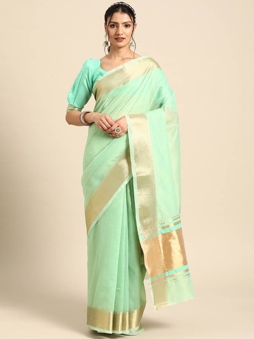 

KALINI Zari Woven Design Tussar Saree, Green