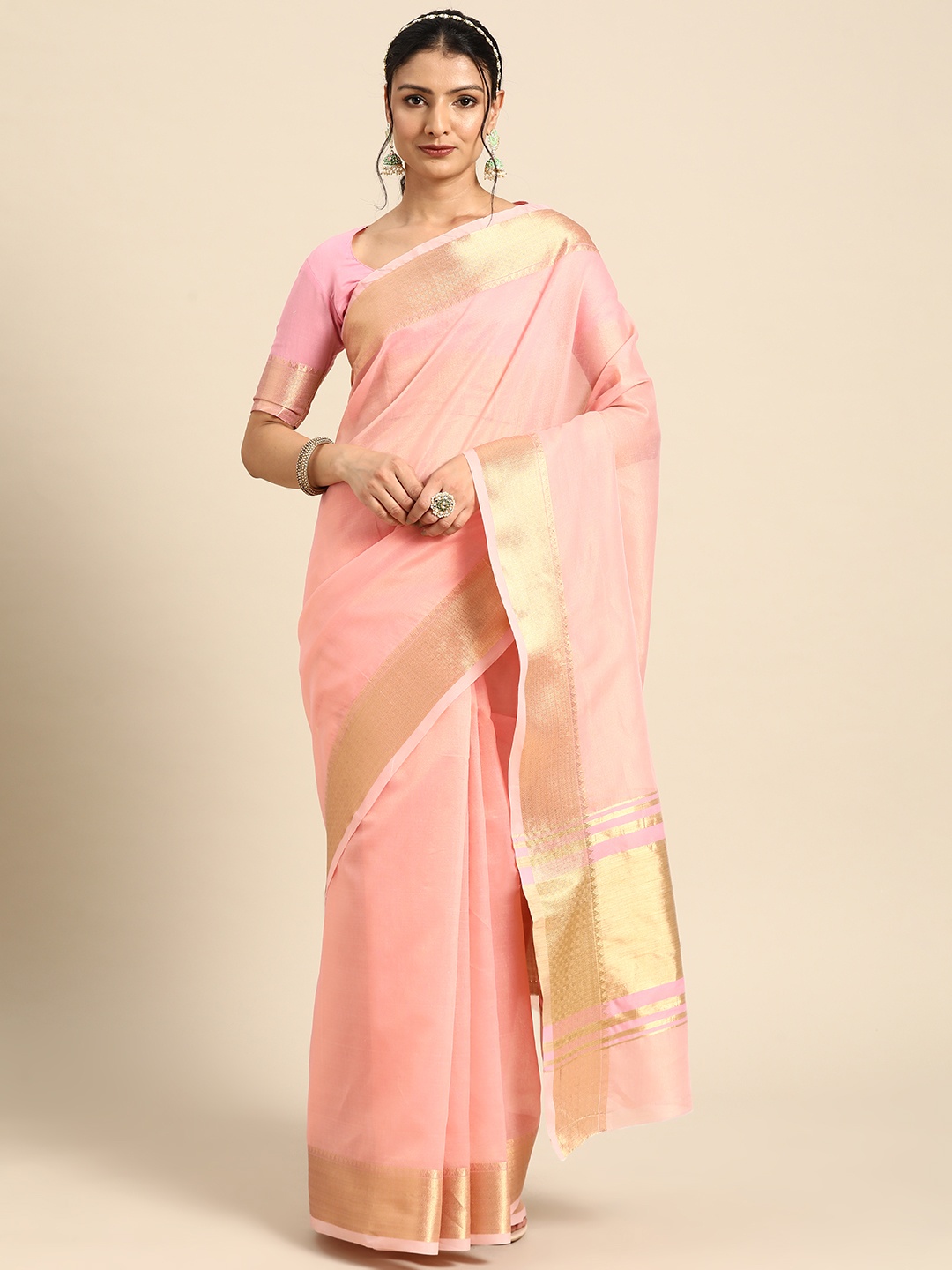 

KALINI Zari Woven Design Tussar Saree, Pink