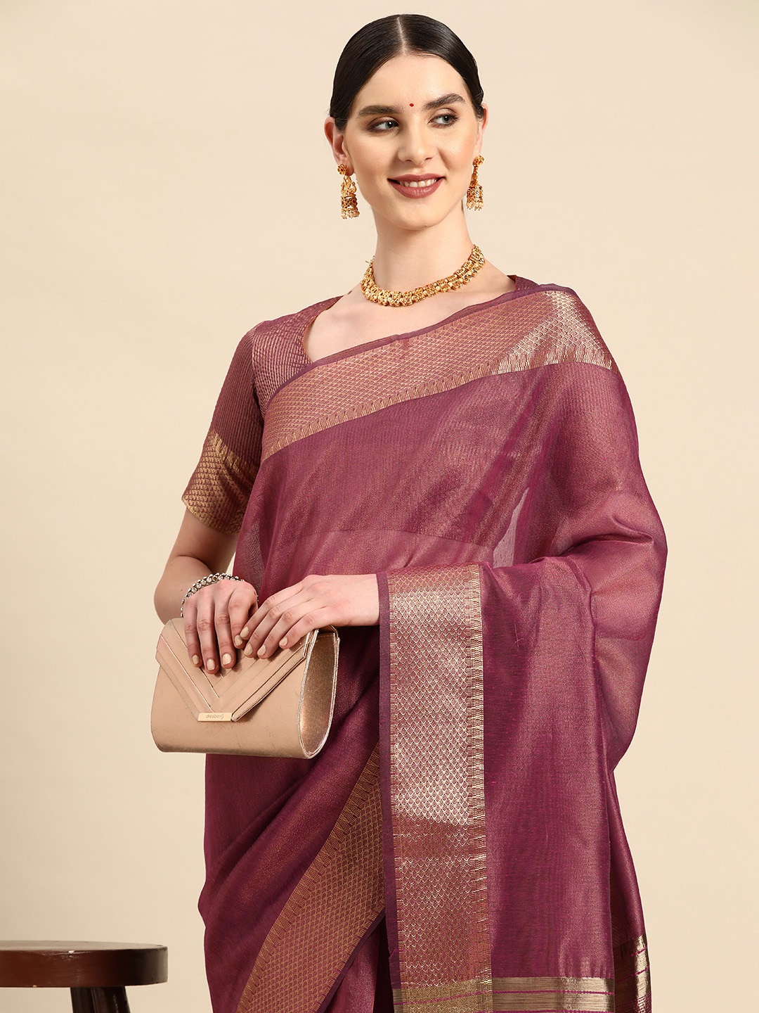 

KALINI Zari Woven Design Tussar Saree, Magenta