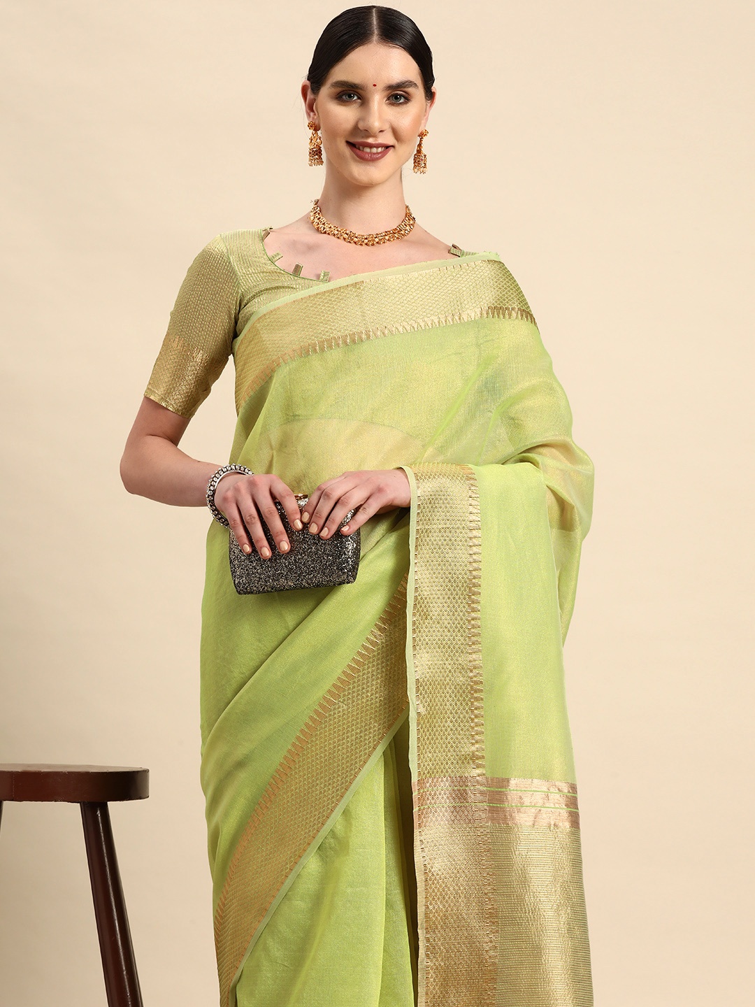 

KALINI Zari Woven Design Tussar Saree, Green