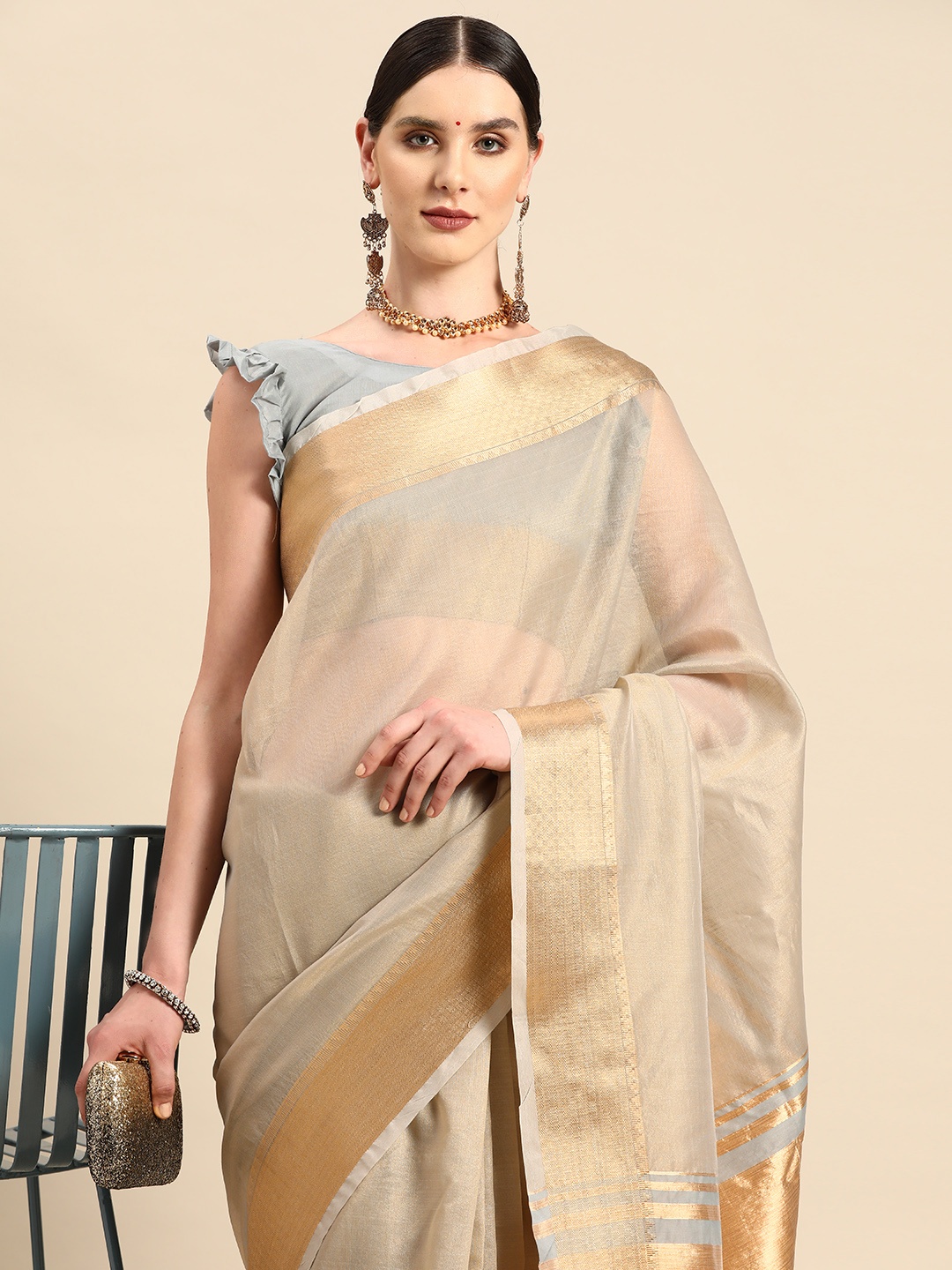 

KALINI Zari Handloom Tussar Saree, Grey