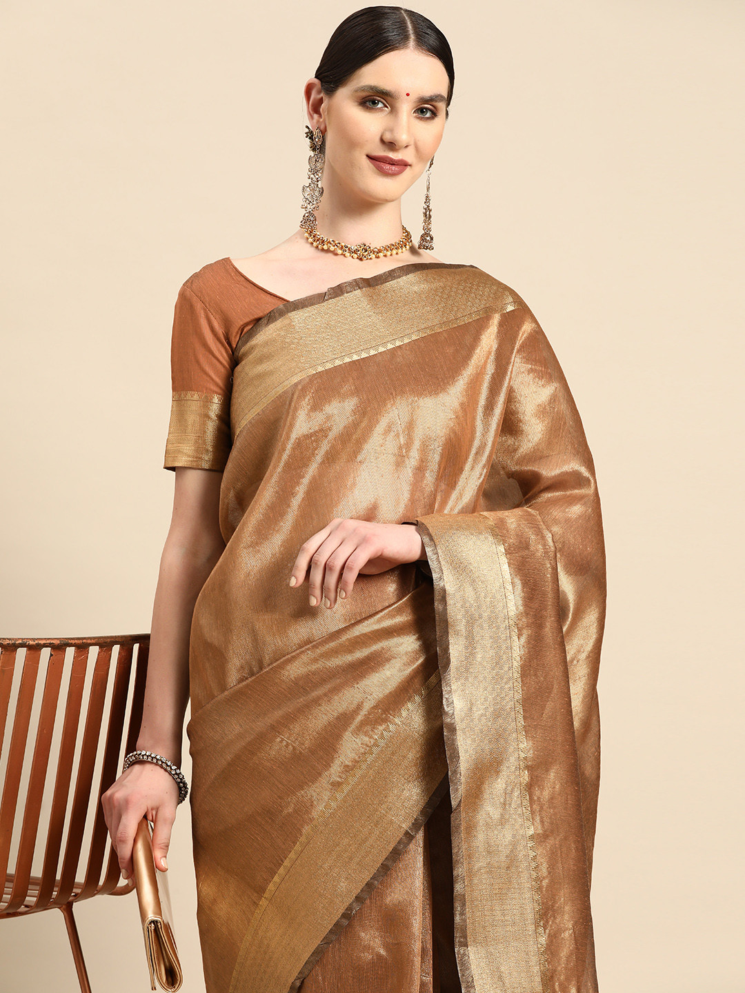 

KALINI Zari Handloom Tussar Saree, Brown