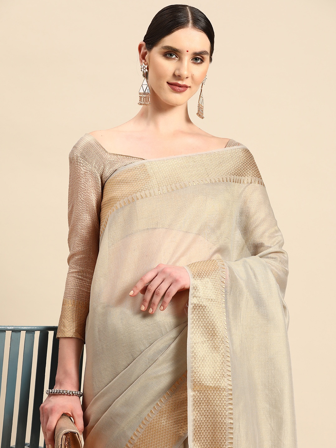 

KALINI Zari Tussar Saree, Grey