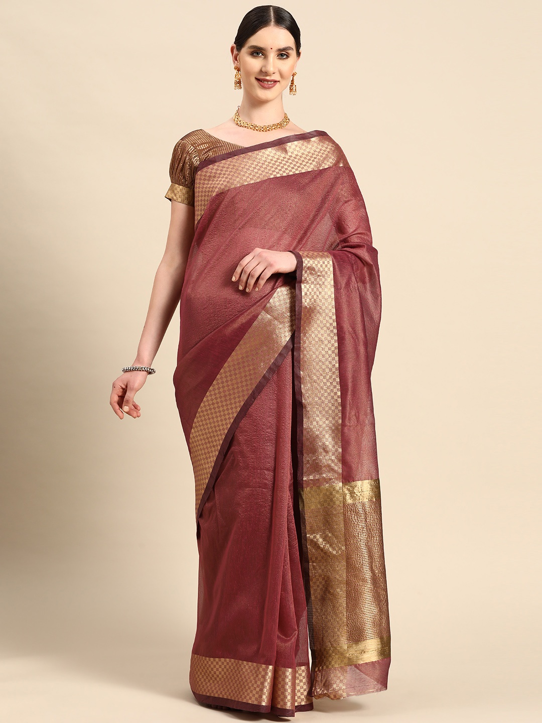 

KALINI Zari Woven Design Tussar Saree, Magenta