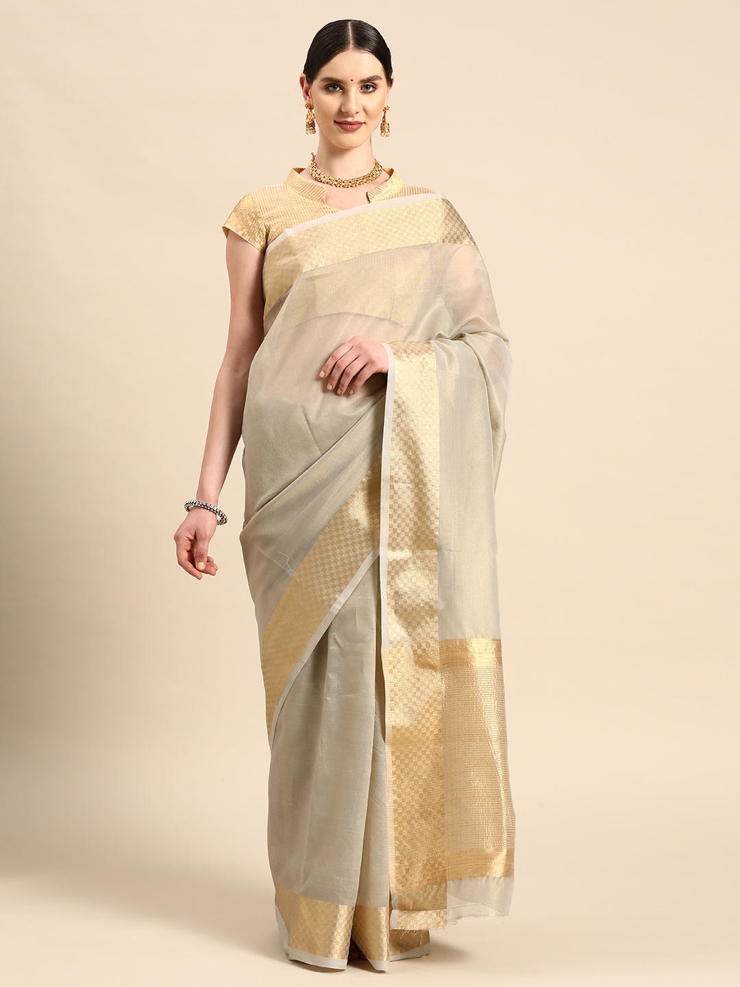 

KALINI Zari Woven Design Tussar Saree, Grey