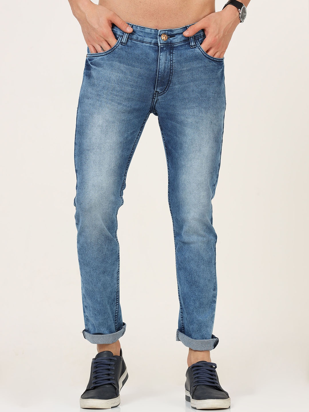 VUDU Men Slim Fit Light Fade Stretchable Jeans, Blue