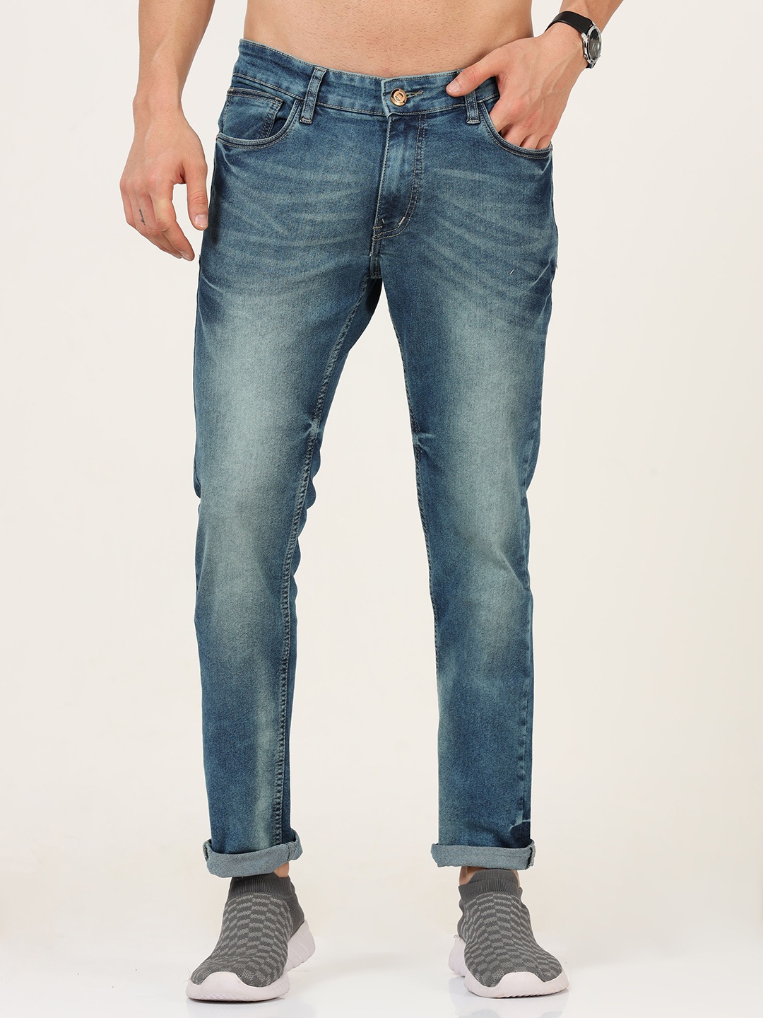 

VUDU Men Narrow Slim Fit Heavy Fade Stretchable Cotton Jeans, Navy blue