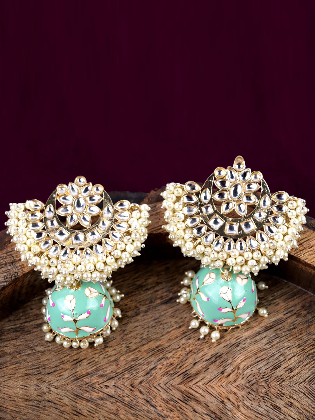 

Krelin Gold-Plated Crescent Shaped Jhumkas Earrings, Sea green