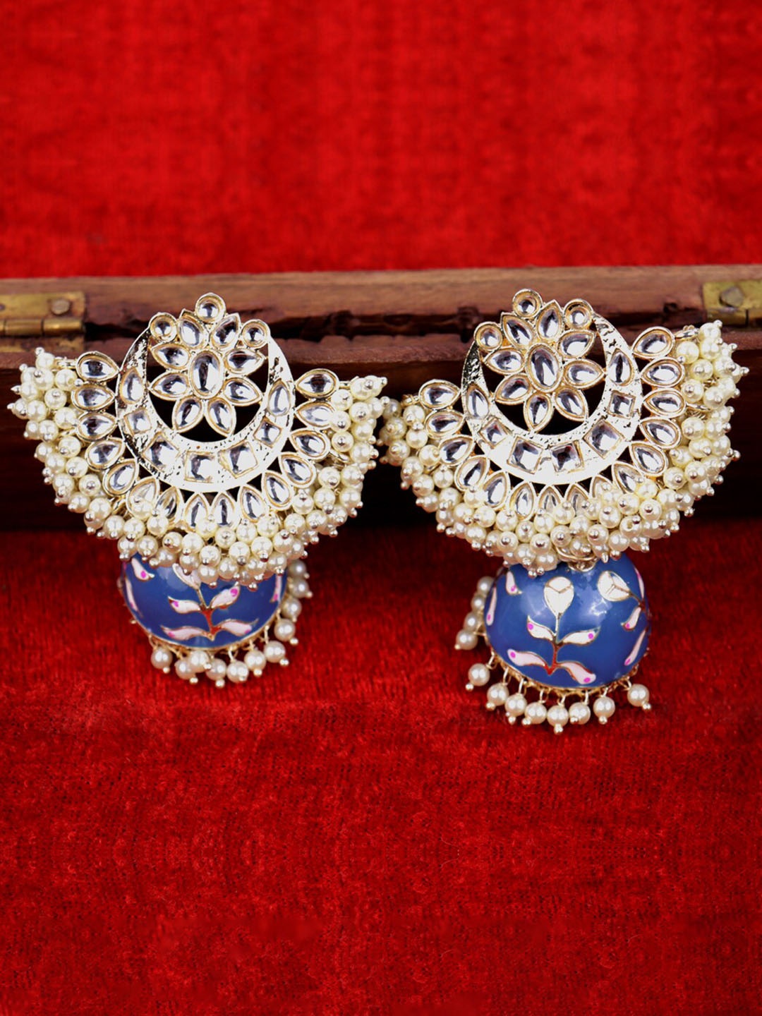 

Krelin Gold-Plated Crescent Shaped Jhumkas Earrings, Blue