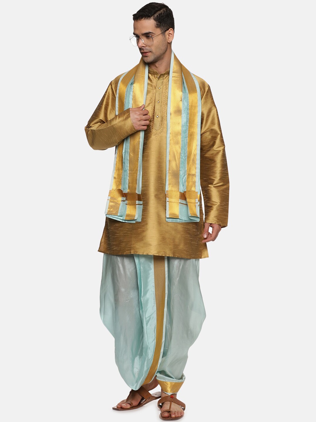 

Sethukrishna Men Readymade Dhotipant with Angavastram, Blue