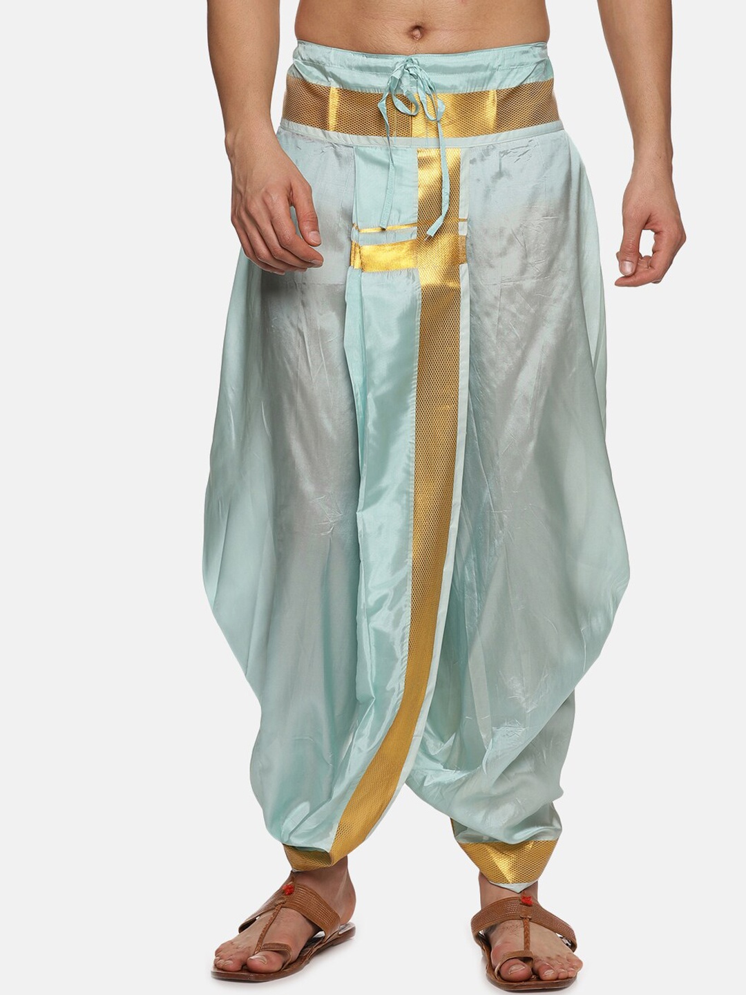 Sethukrishna Men Mid-Rise Art Silk Dhotipants, Blue