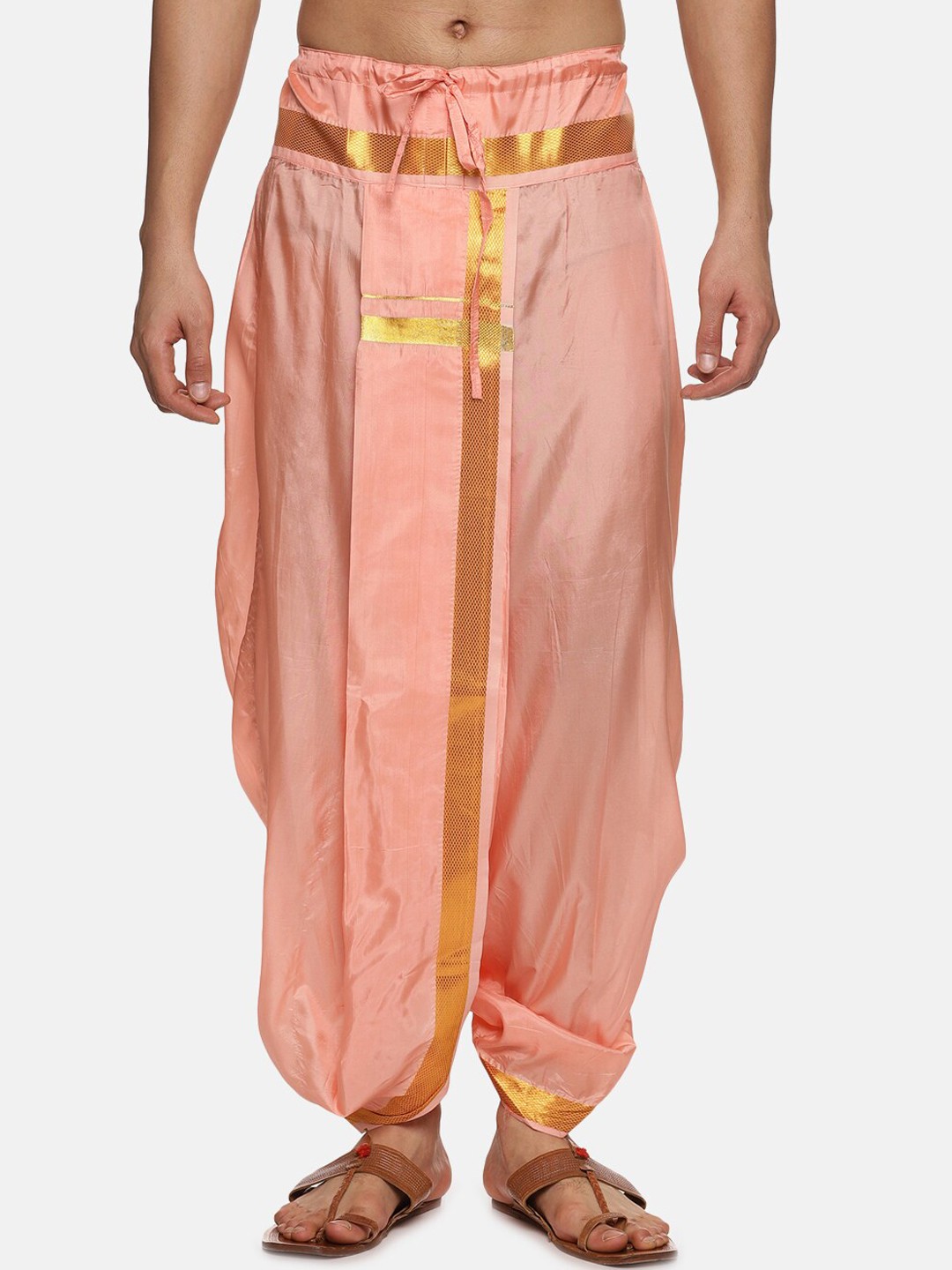 

Sethukrishna Men Mid-Rise Art Silk Dhotipants, Peach