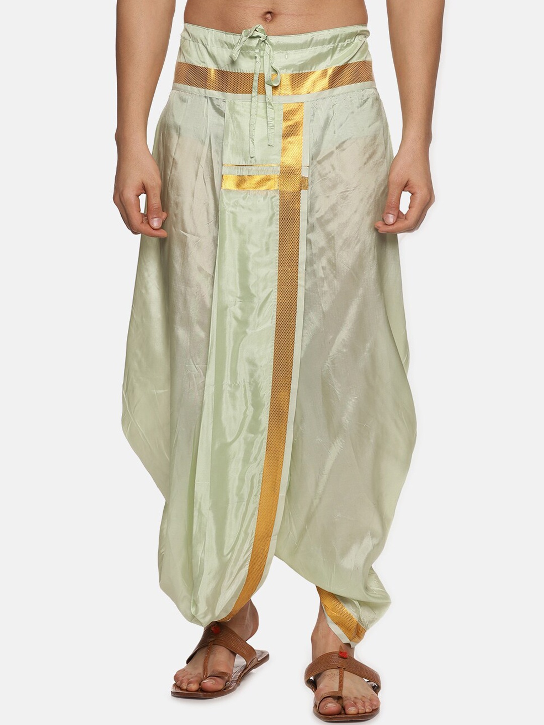 

Sethukrishna Men Mid-Rise Art Silk Dhotipants, Green