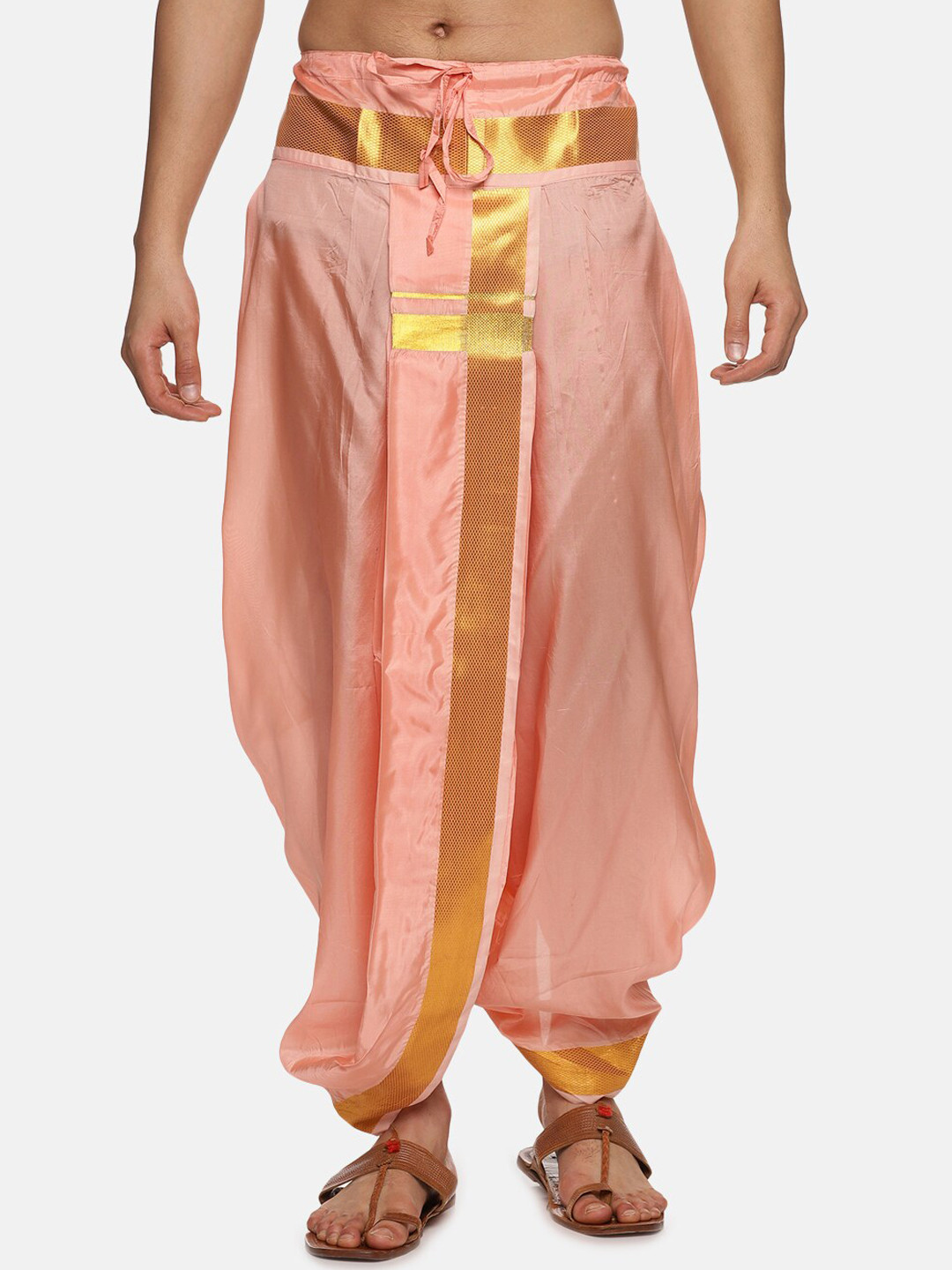 

Sethukrishna Men Mid-Rise Art Silk Dhotipants, Peach