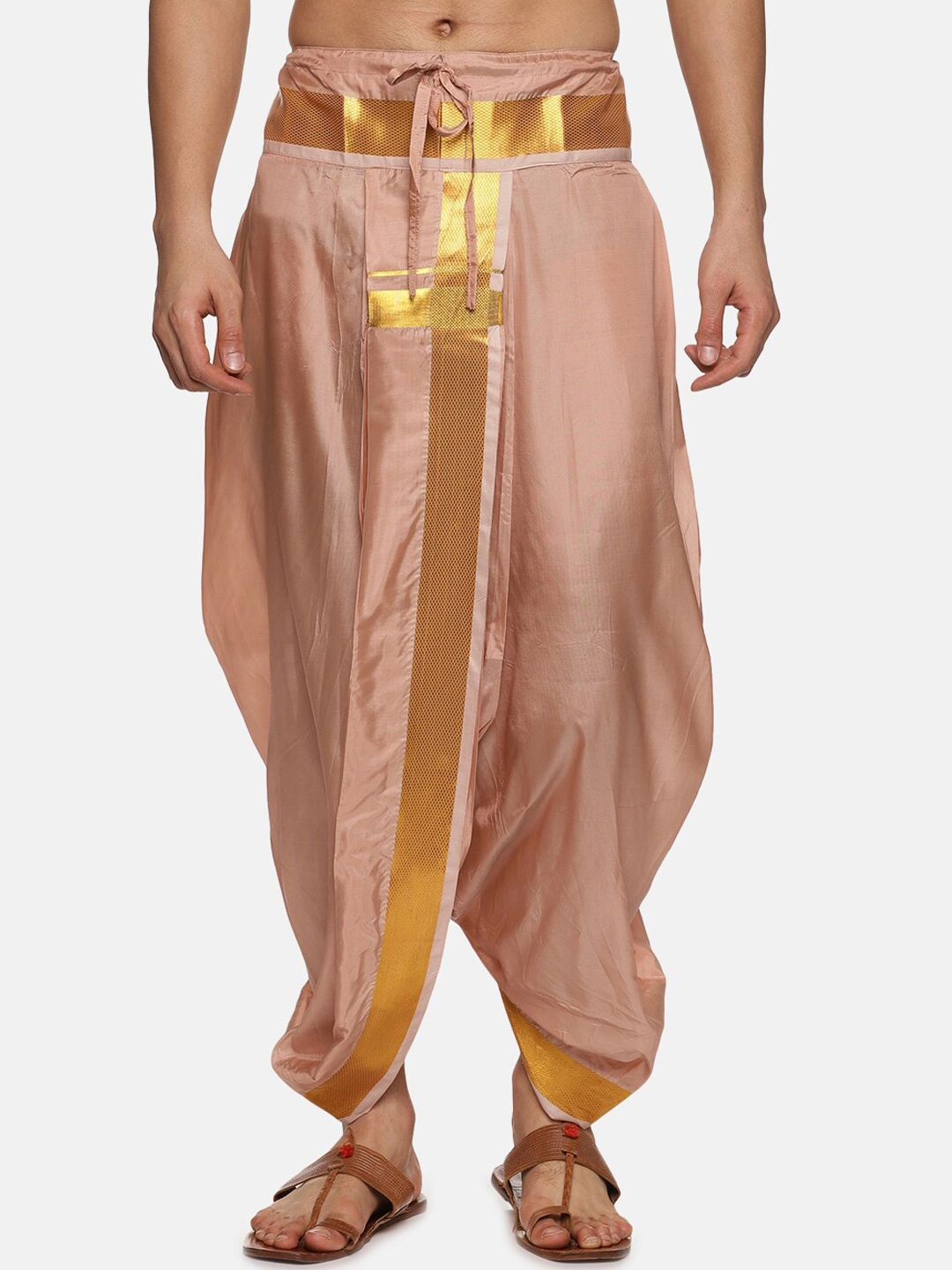 Sethukrishna Men Mid-Rise Art Silk Dhotipants, Bronze