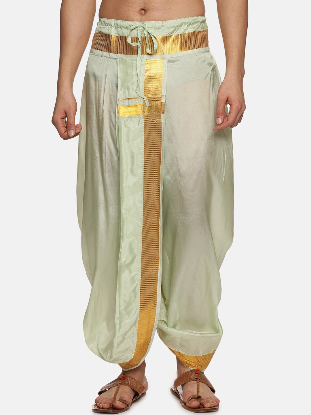 

Sethukrishna Men Mid-Rise Art Silk Dhotipants, Green