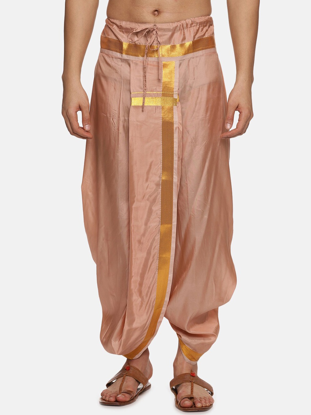 Sethukrishna Men Mid-Rise Art Silk Dhotipants, Bronze