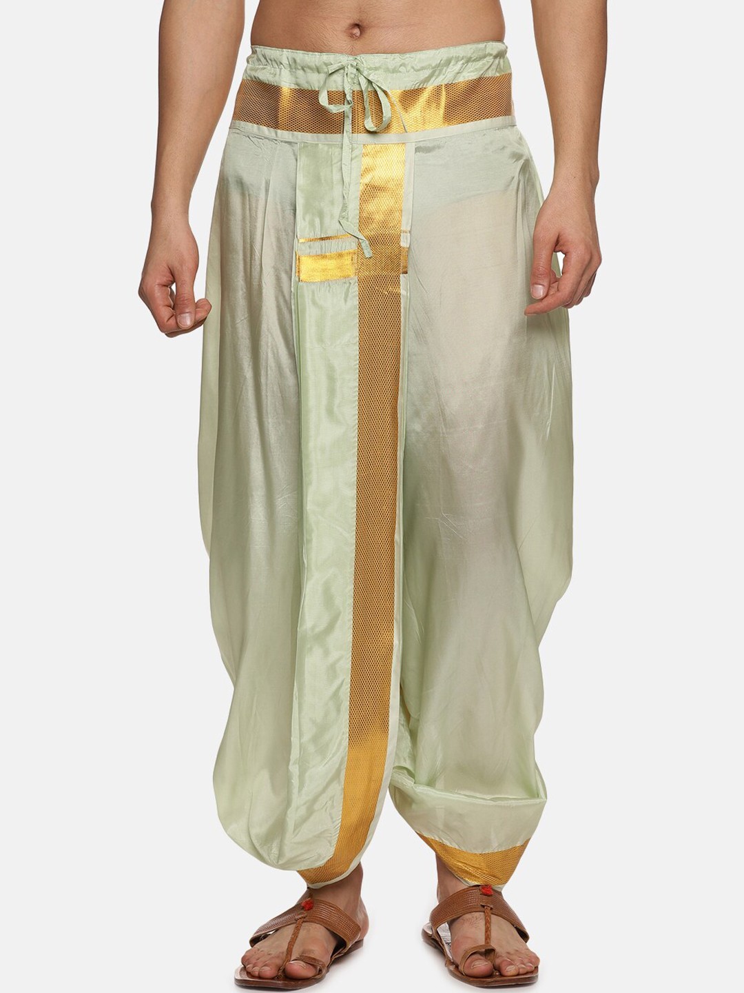 

Sethukrishna Men Mid-Rise Art Silk Dhotipants, Green
