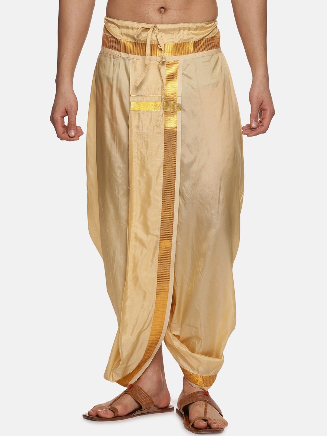 

Sethukrishna Men Mid-Rise Art Silk Dhotipants, Beige