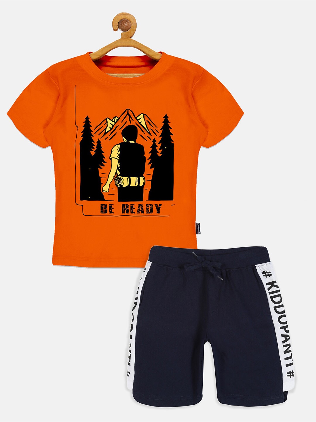 

KiddoPanti Boys Printed Cotton T-shirt with Shorts Set, Orange