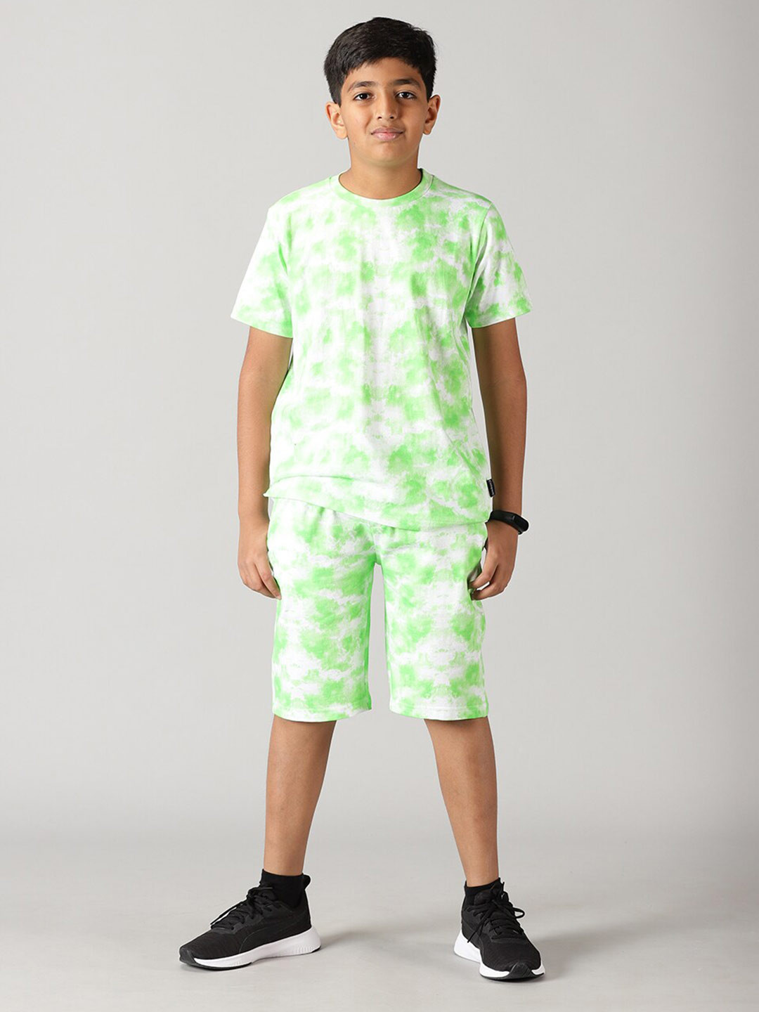 

KiddoPanti Boys Tie & Dye Cotton T-shirt with Shorts Set, Green