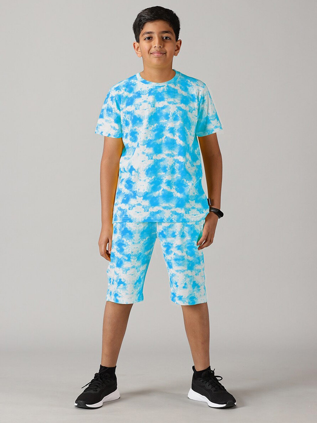 

KiddoPanti Boys Tie & Dye Cotton T-shirt with Shorts Set, Blue