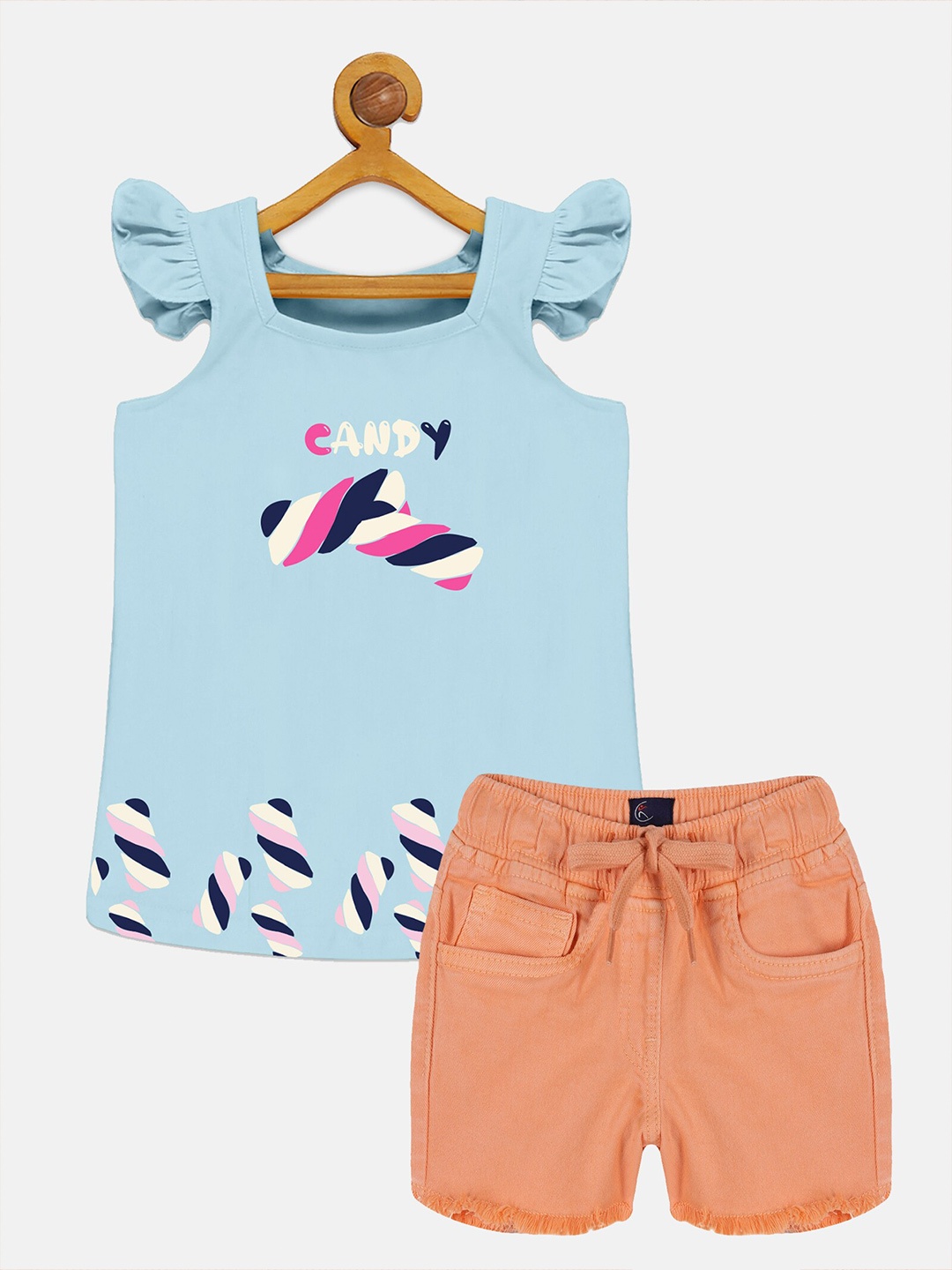 

KiddoPanti Girls Printed Pure Cotton T-shirt with Shorts, Blue