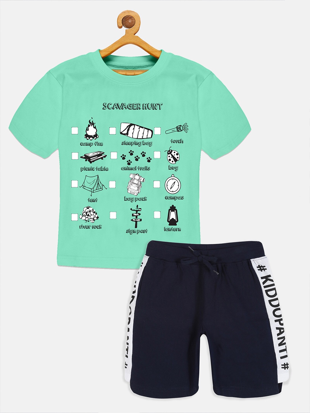 

KiddoPanti Boys Printed Pure Cotton T-shirt with Shorts, Green