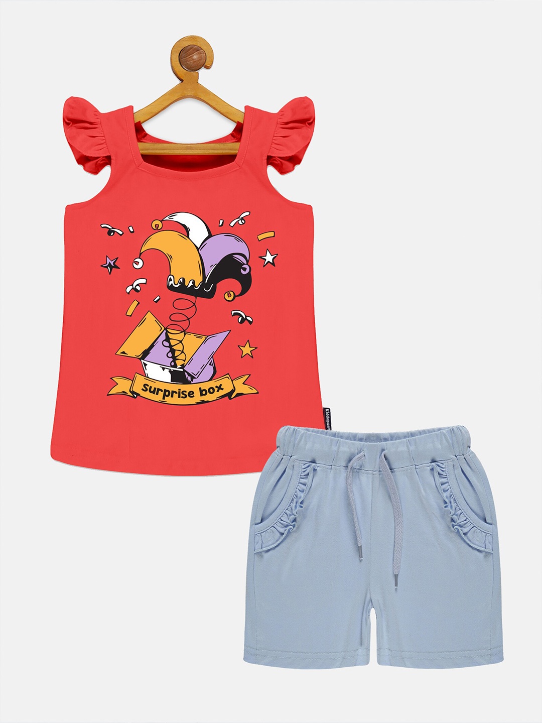 

KiddoPanti Girls Printed Pure Cotton Sleeveless Top with Shorts Clothing Set, Red