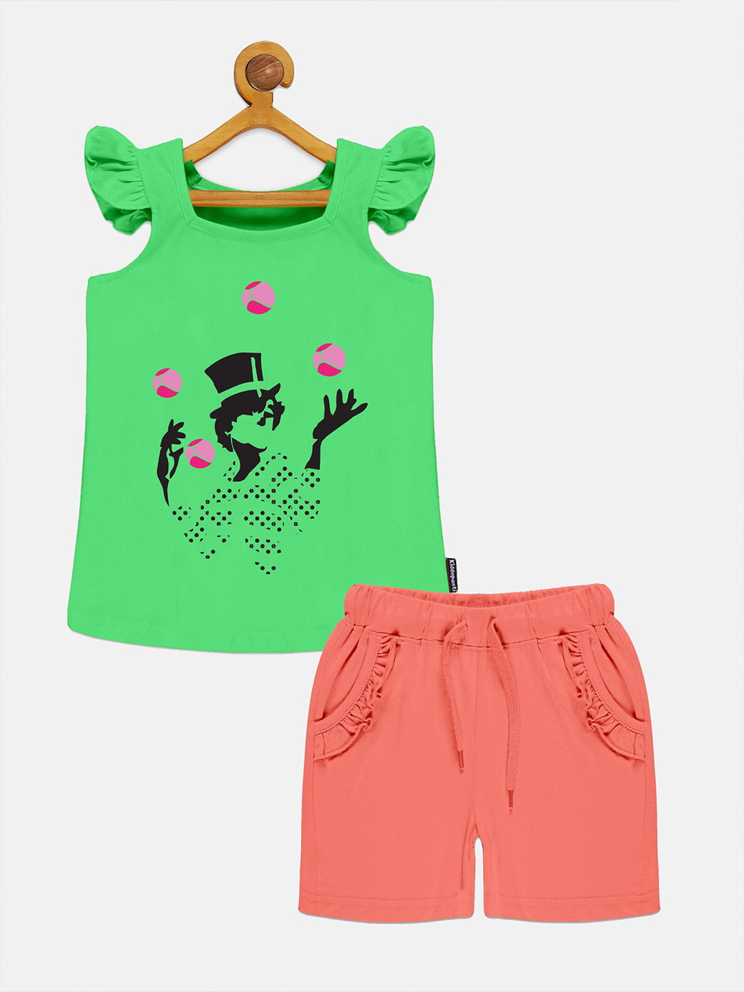 

KiddoPanti Girls Printed Pure Cotton Sleeveless Top with Shorts Clothing Set, Green