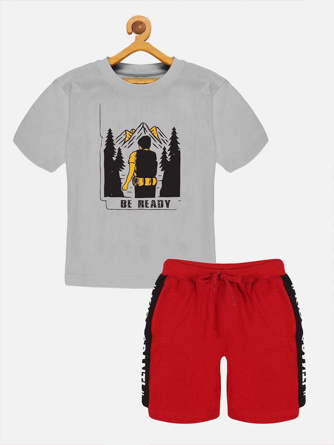 

KiddoPanti Boys Graphic Printed Pure Cotton T-shirt With Shorts, Grey