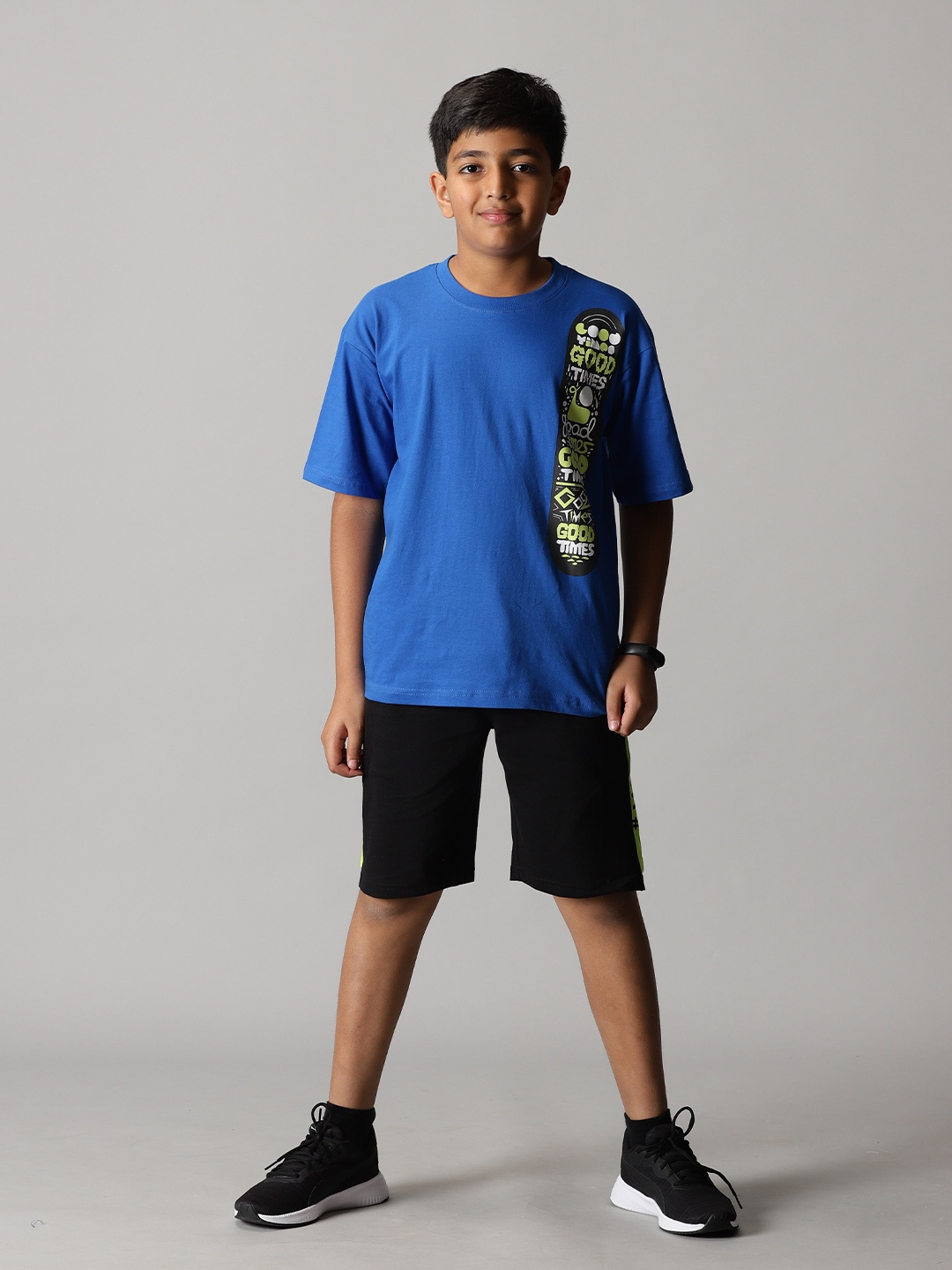 

KiddoPanti Boys Typography Printed Pure Cotton T-shirt with Shorts, Blue