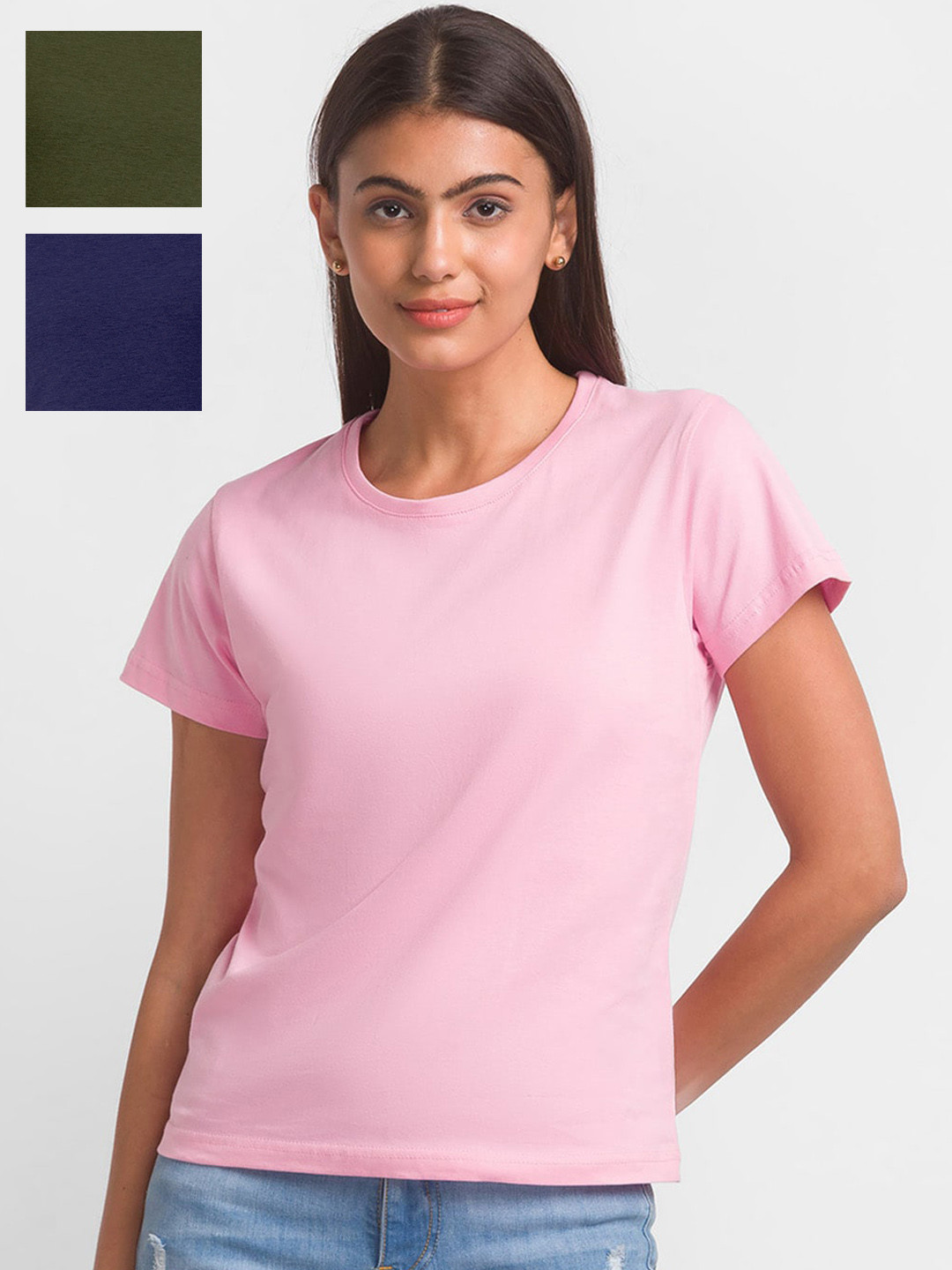 

FashionRack Women Pack Of 3 Cotton Round Neck Lounge Tshirts, Pink