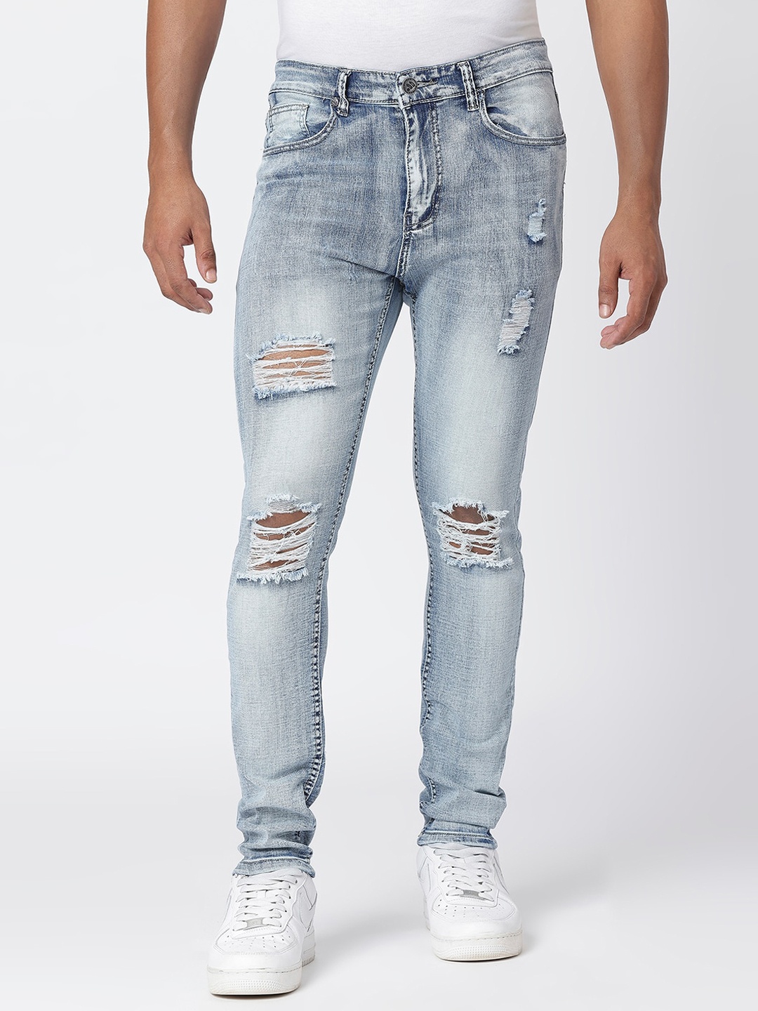 

WAIMEA Men Skinny Fit Highly Distressed Heavy Fade Stretchable Jeans, Blue