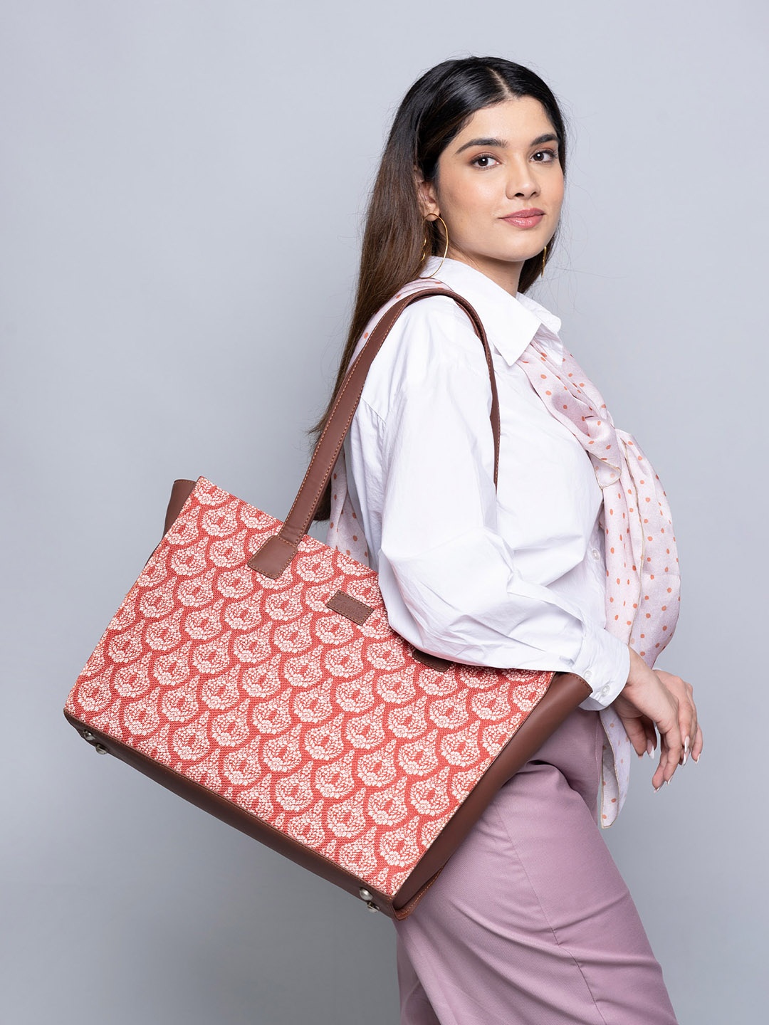 

ZOUK Multicoloured Floral Printed Structured Tote Bag, Red