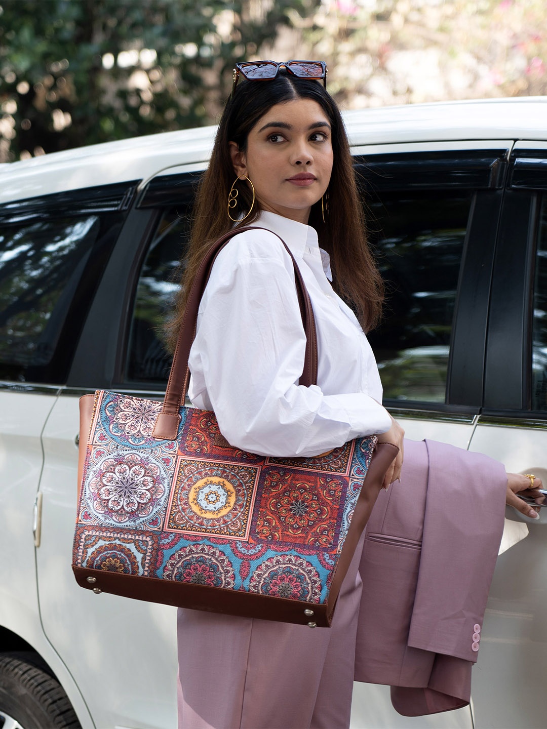 

ZOUK Ethnic Motifs Printed Structured Tote Bag, Blue