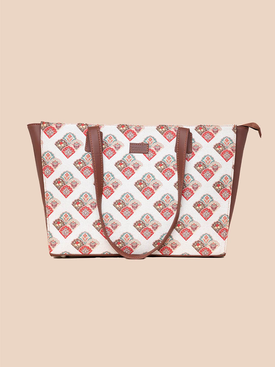 

ZOUK Floral Printed Structured Tote Bag, White