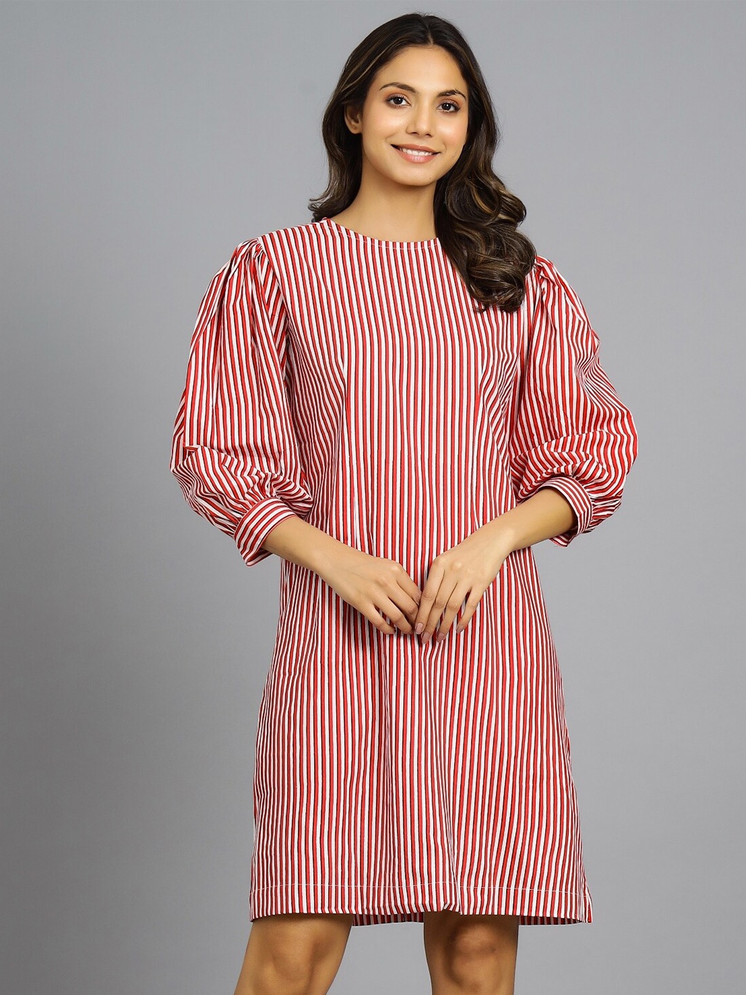 

HANDICRAFT PALACE Striped A-Line Dress, Red