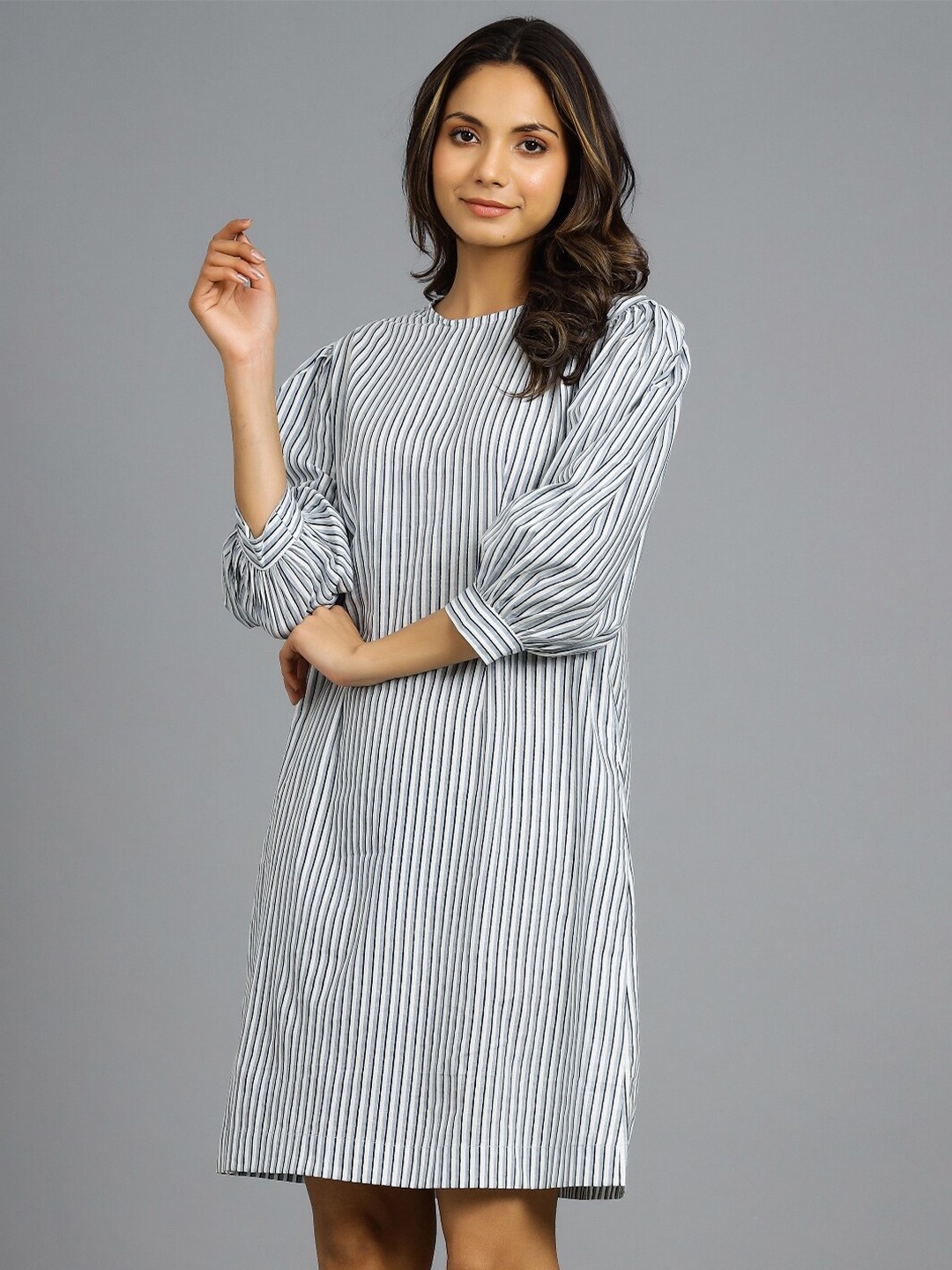 

HANDICRAFT PALACE Striped A-Line Dress, Grey