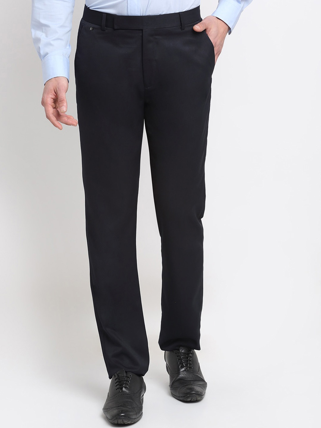 Cantabil Men Mid Rise Easy Wash Regular Fit Formal Trousers, Black