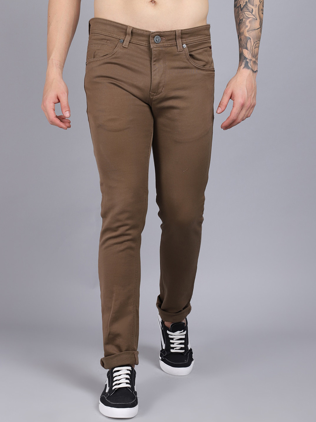 

Cantabil Men Mid-Rise Cotton Easy Wash Regular Trousers, Brown